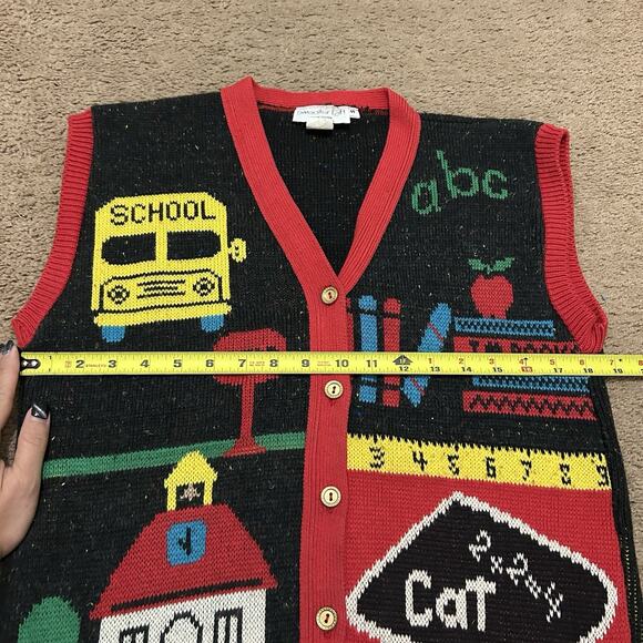 Sweater Loft Vintage School Teacher Knit Vest Size Small Bus Chalkboard Books - Picture 3 of 6